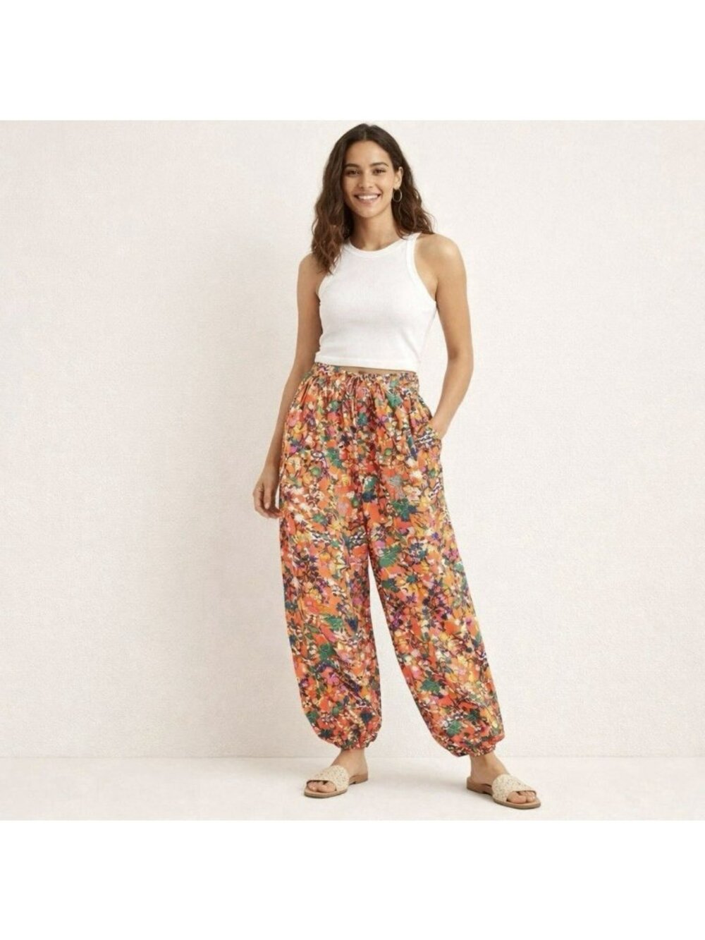 Anthropologie Floral Retro Boho Iris Harem Pants Size Small Balloon Lounge EUC
